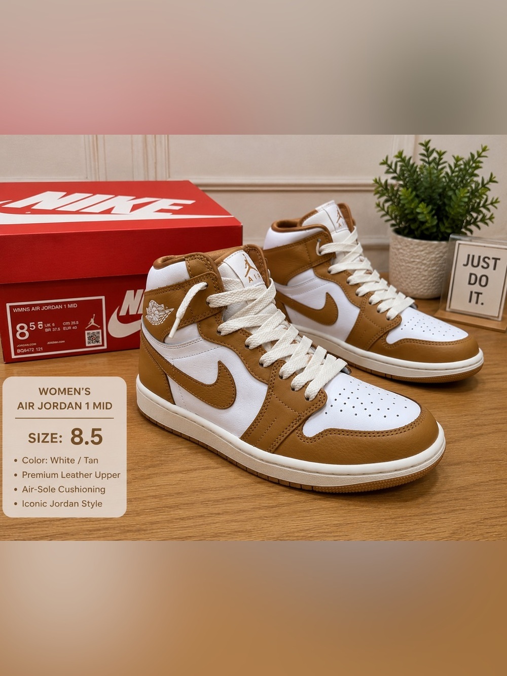 Nike Air Jordan 1 High White and Wheat Brown